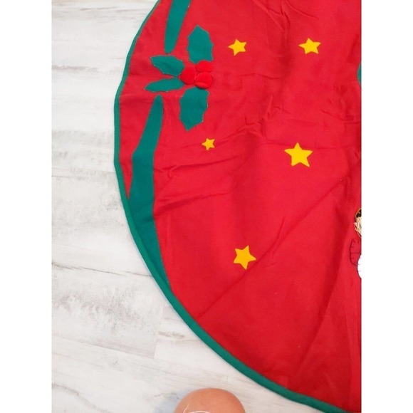 Vintage Sticks Twigs Felt Christmas Tree Skirt Snowman Stars Holly Applique 44" - Picture 9 of 10